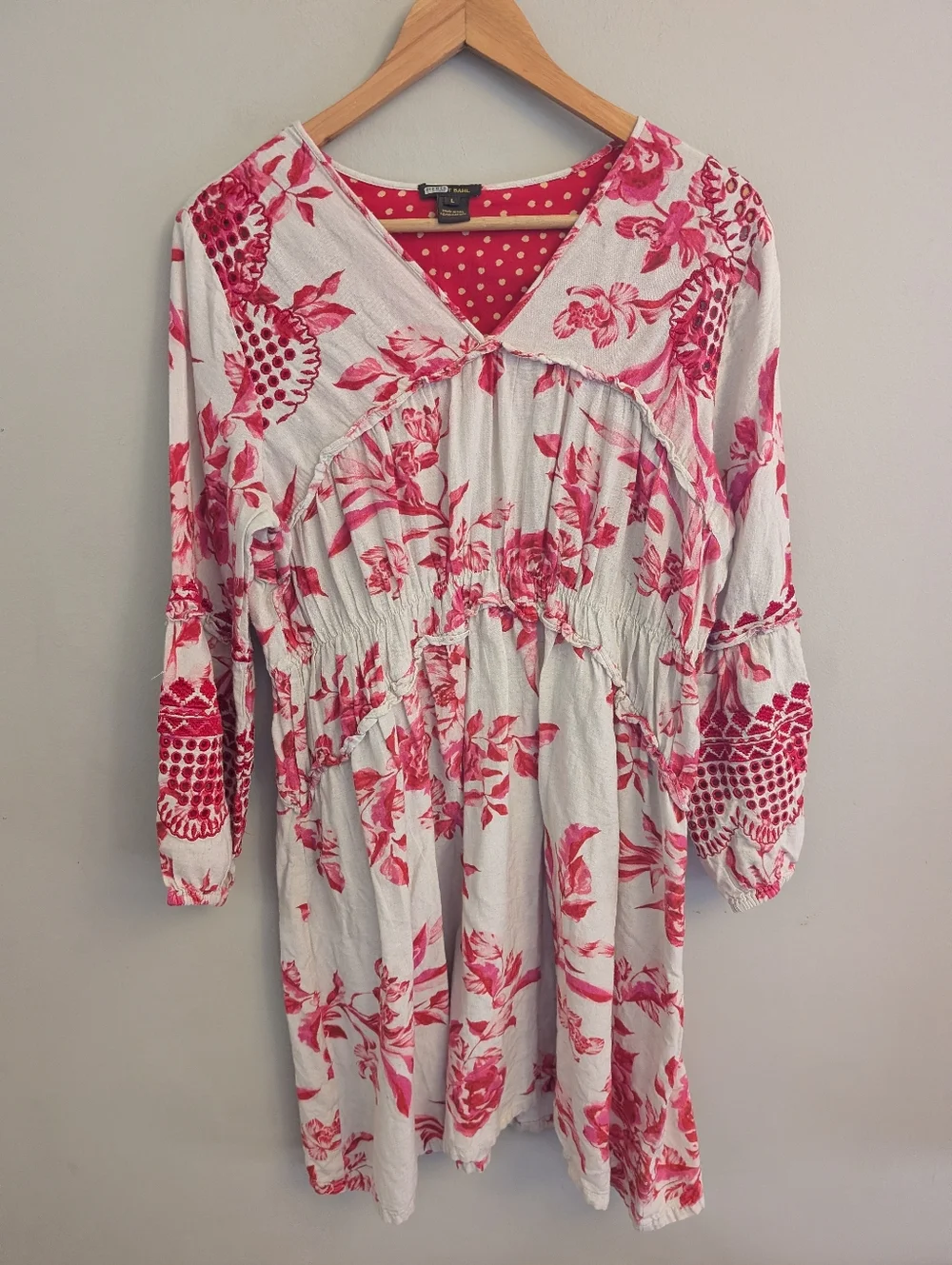 Vineet Dahl Anthropologie Pink Toile Linen Embroidered Dress Size L - Picture 4 of 8
